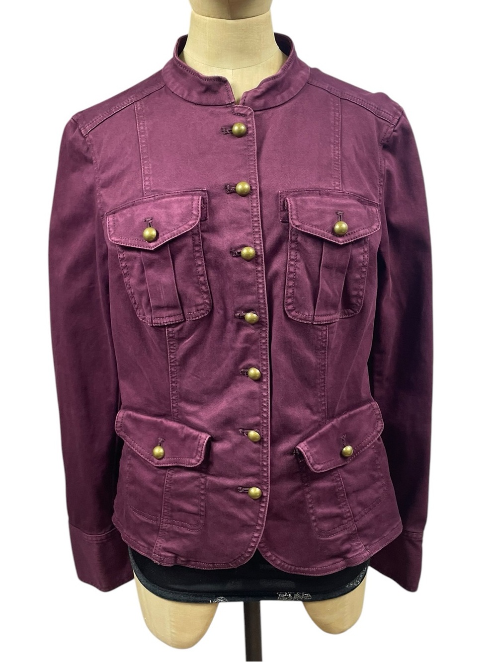 WHBM Plum Utility Military Jacket 6 Brass Buttons Y2K Street Indie Band